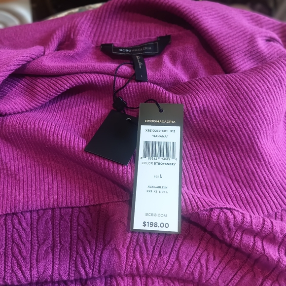 BCBG Max Azria Boysenberry Cable Knit SAHANA Midi Sheath Dress Size Large - Picture 9 of 10